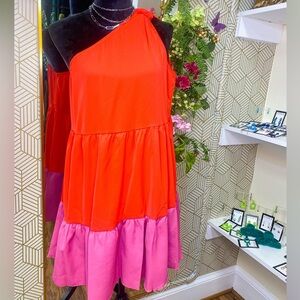 NWT Entro Bold Red One-Shoulder Dress